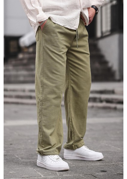 Paça Detaylı Rahat Kesim Erkek Haki Pantolon 6532