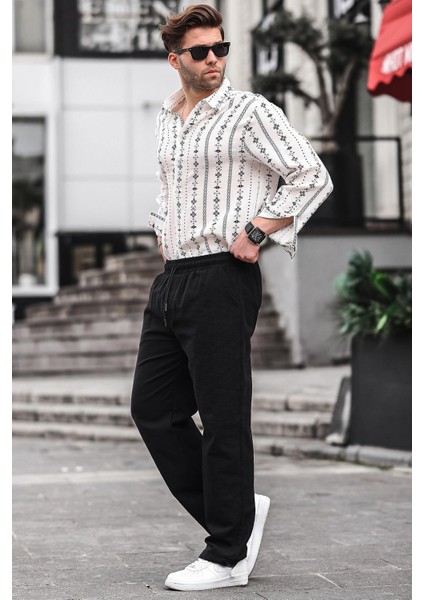 Paça Detaylı Rahat Kesim Erkek Siyah Pantolon 6532