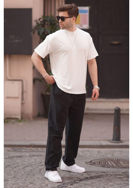 Paça Detaylı Rahat Kesim Erkek Siyah Pantolon 6532 fiyatları