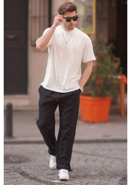 Paça Detaylı Rahat Kesim Erkek Siyah Pantolon 6532 modelleri