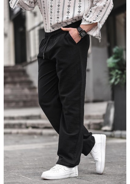 Paça Detaylı Rahat Kesim Erkek Siyah Pantolon 6532 fırsatları