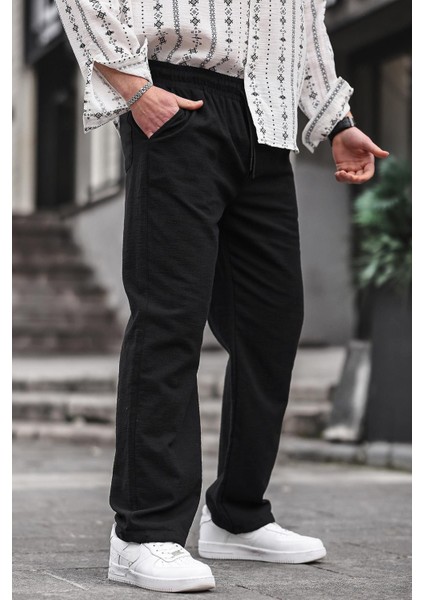 Paça Detaylı Rahat Kesim Erkek Siyah Pantolon 6532 indirimleri