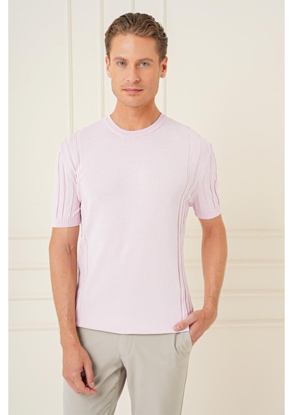 Slim Fit Bisiklet Yaka Kısa Kol Pembe Triko Tr 869 fiyatları