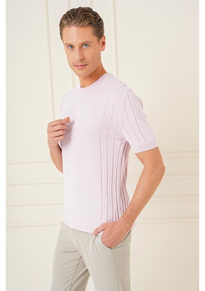 Slim Fit Bisiklet Yaka Kısa Kol Pembe Triko Tr 869 modelleri