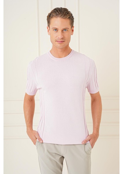 Slim Fit Bisiklet Yaka Kısa Kol Pembe Triko Tr 869 fırsatları