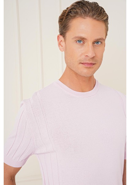 Slim Fit Bisiklet Yaka Kısa Kol Pembe Triko Tr 869 indirimleri