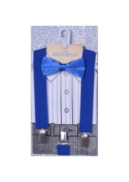 Erkek Çocuk Mavi Pantolon Askısı Papyon Seti