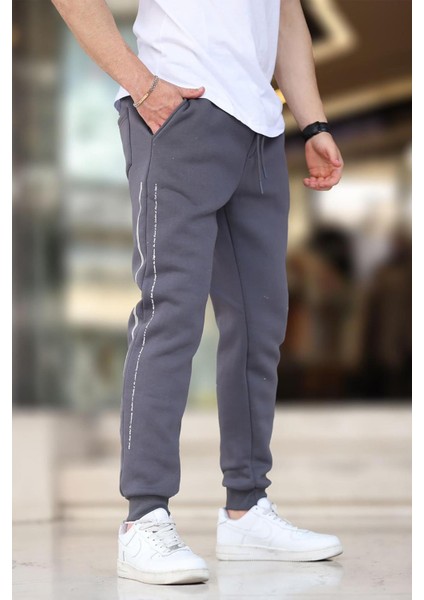 Füme Erkek Paçası Lastikli Yandan Şeritli Baskılı Eşofman Altı 6551 fiyatları