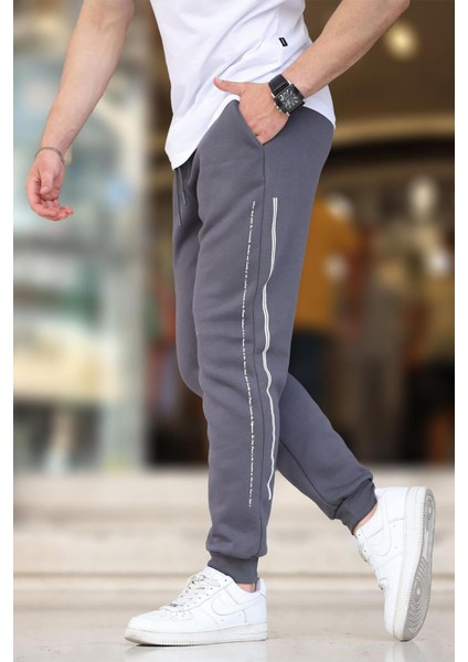 Füme Erkek Paçası Lastikli Yandan Şeritli Baskılı Eşofman Altı 6551 modelleri