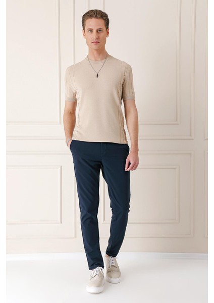 Slim Fit Bisiklet Yaka Kısa Kol Bej Triko Tr 869 modelleri