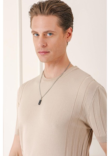 Slim Fit Bisiklet Yaka Kısa Kol Bej Triko Tr 869 fırsatları