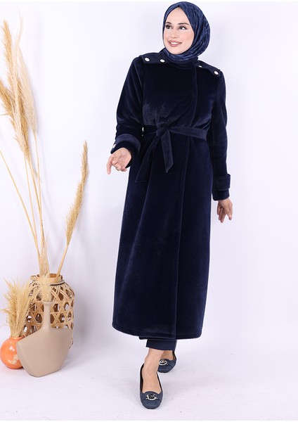 Düğmeli Uzun Kaban 70033 Lacivert