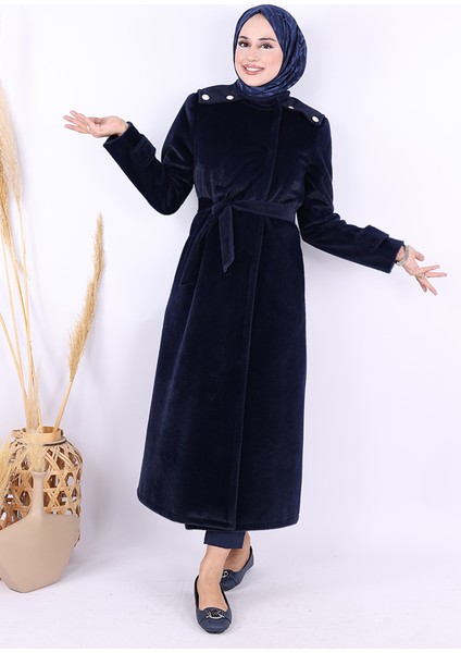 Düğmeli Uzun Kaban 70033 Lacivert fiyatları