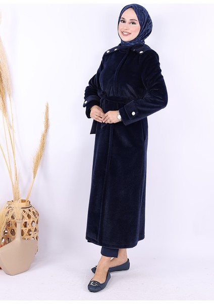 Düğmeli Uzun Kaban 70033 Lacivert modelleri