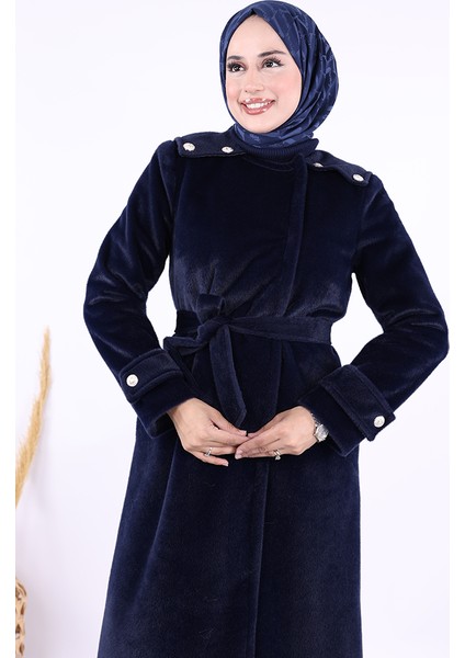 Düğmeli Uzun Kaban 70033 Lacivert indirimleri