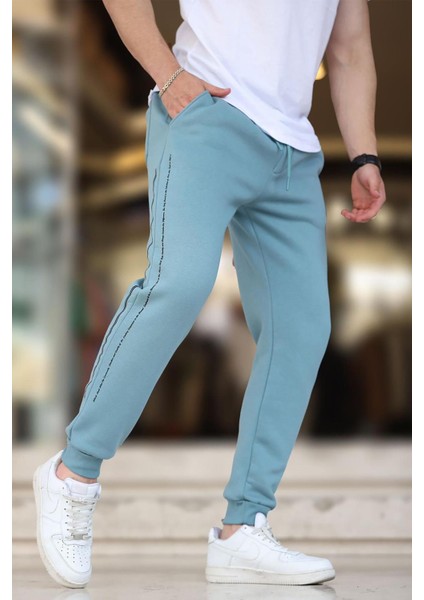 Mavi Erkek Paçası Lastikli Yandan Şeritli Baskılı Eşofman Altı 6551 modelleri