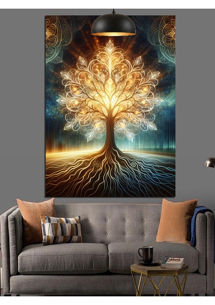 Işıldayan Hayat Ağacı Dekoratif Kanvas - Mdf Ahşap Tablo fiyatları