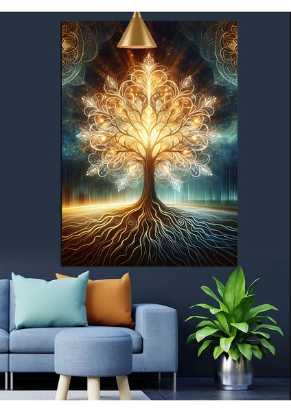 Işıldayan Hayat Ağacı Dekoratif Kanvas - Mdf Ahşap Tablo modelleri