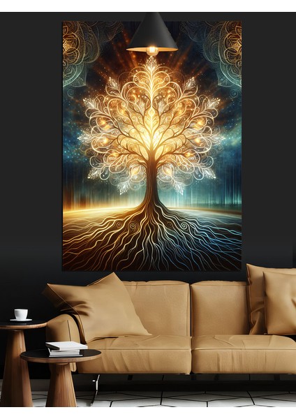 Işıldayan Hayat Ağacı Dekoratif Kanvas - Mdf Ahşap Tablo fırsatları