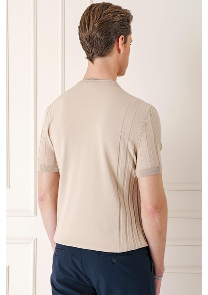 Slim Fit Bisiklet Yaka Kısa Kol Bej Triko Tr 869 indirimleri