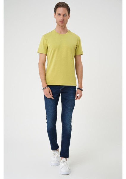 Comfort Fit Bisiklet Yaka Esnek Pamuk Casuel Limon Tişört Ts 885