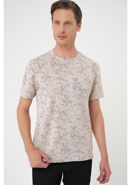 Comfort Fit Bisiklet Yaka Batik Görünmlü Kısa Kol Casual Bej Tişört Ts 905 fırsatları