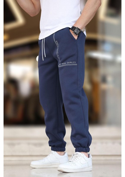 Lacivert Erkek Paçası Lastikli Baskılı Eşofman Altı 6549