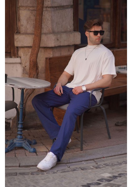 Paça Detaylı Rahat Kesim Erkek Lacivert Pantolon 6532