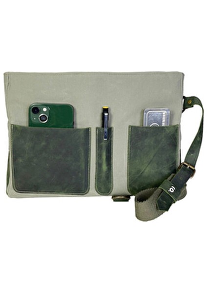 Halwara Mumlu Kanvas & Hakiki Deri Postacı Çantası (Messenger Bag) 22X31 cm / 13 Inç