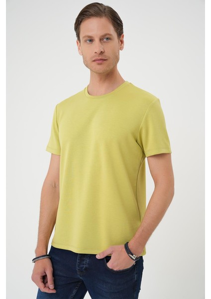 Comfort Fit Bisiklet Yaka Esnek Pamuk Casuel Limon Tişört Ts 885 fırsatları