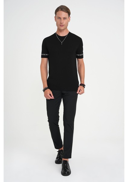 Comfort Fit Bisiklet Yaka Kısa Kollu Siyah Triko Tr 882