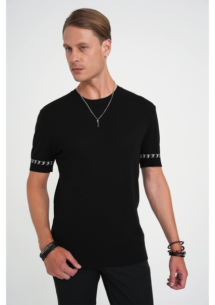 Comfort Fit Bisiklet Yaka Kısa Kollu Siyah Triko Tr 882 modelleri