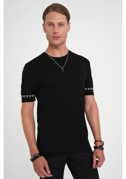 Comfort Fit Bisiklet Yaka Kısa Kollu Siyah Triko Tr 882 fırsatları