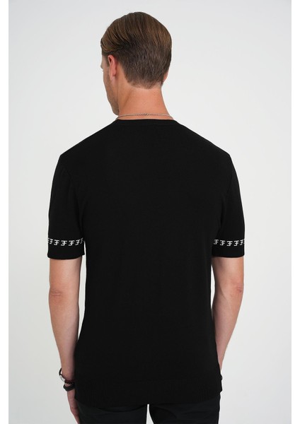 Comfort Fit Bisiklet Yaka Kısa Kollu Siyah Triko Tr 882 indirimleri