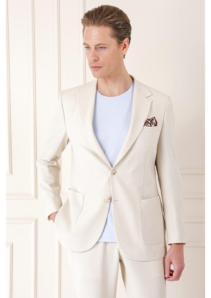 Comfort Fit Çift Yırtmaç Balıksırtı Dokuma Pamuk Casual Bej Ceket C 672 fiyatları
