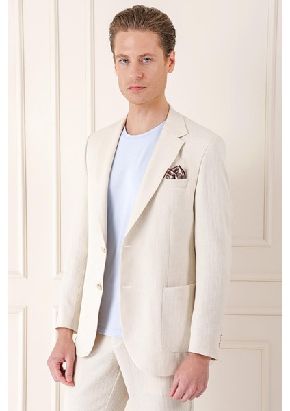 Comfort Fit Çift Yırtmaç Balıksırtı Dokuma Pamuk Casual Bej Ceket C 672 modelleri