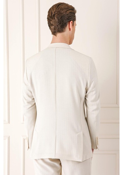Comfort Fit Çift Yırtmaç Balıksırtı Dokuma Pamuk Casual Bej Ceket C 672 indirimleri