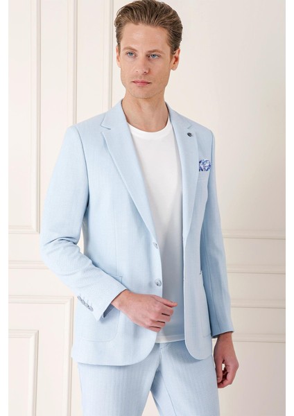 Comfort Fit Çift Yırtmaç Balıksırtı Dokuma Pamuk Casuel Mavi Ceket C 672 fiyatları