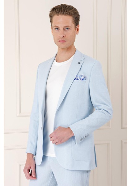 Comfort Fit Çift Yırtmaç Balıksırtı Dokuma Pamuk Casuel Mavi Ceket C 672 modelleri