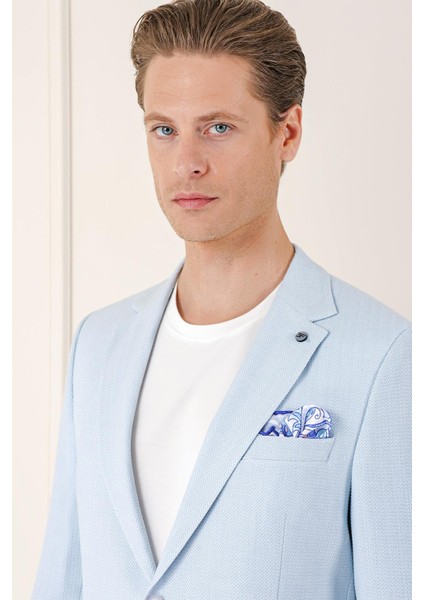 Comfort Fit Çift Yırtmaç Balıksırtı Dokuma Pamuk Casuel Mavi Ceket C 672 fırsatları