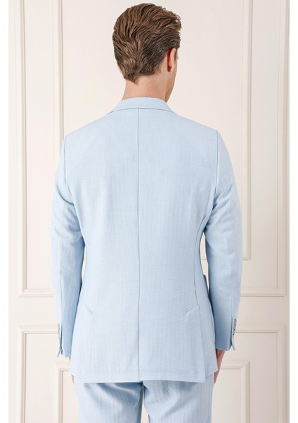 Comfort Fit Çift Yırtmaç Balıksırtı Dokuma Pamuk Casuel Mavi Ceket C 672 indirimleri