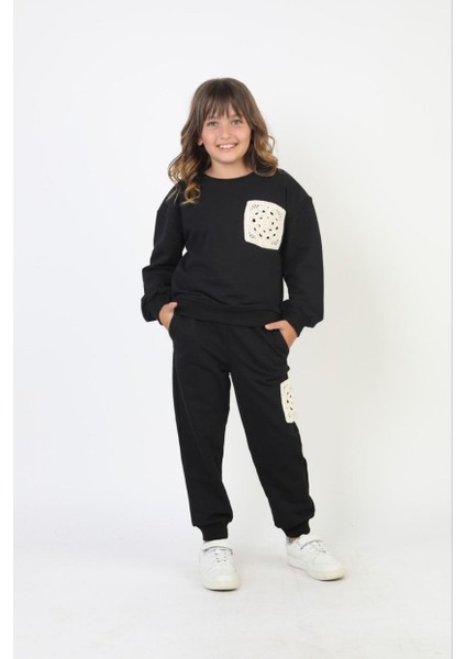 Kız Payetli Triko Cep Detaylı Takım