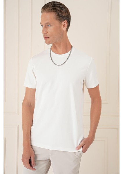 Comfort Fit Bisiklet Yaka Esnek Pamuk Casuel Ekru Tişört Ts 885 fırsatları