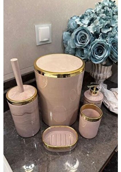 Banyo Seti 5'li,akrilik-Çöpkovası,wc Fırçalık,sıvı Sabunluk,diş Fırçalık,el Sabunluk,gold Renk Detay fiyatları