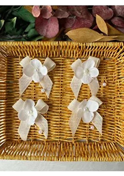 Hazır Fiyonk Keten Kurdele Üzeri Çiçek (Ortanca ) Incili 20 Adet