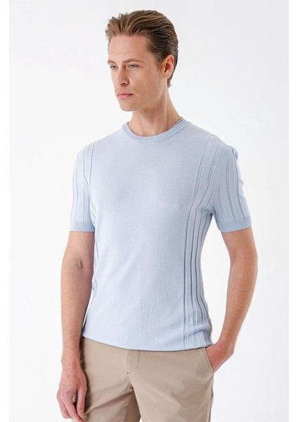 Slim Fit Bisiklet Yaka Kısa Kol Mavi Triko Tr 869 fiyatları