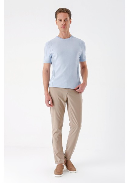 Slim Fit Bisiklet Yaka Kısa Kol Mavi Triko Tr 869 modelleri