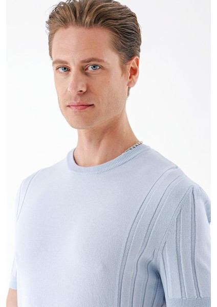 Slim Fit Bisiklet Yaka Kısa Kol Mavi Triko Tr 869 fırsatları