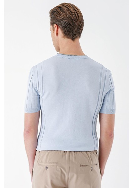 Slim Fit Bisiklet Yaka Kısa Kol Mavi Triko Tr 869 indirimleri