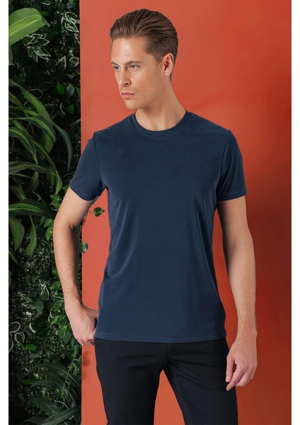 Slim Fit Bisiklet Yaka %100 Pamuk Lacivert Tişört Ts 878 modelleri